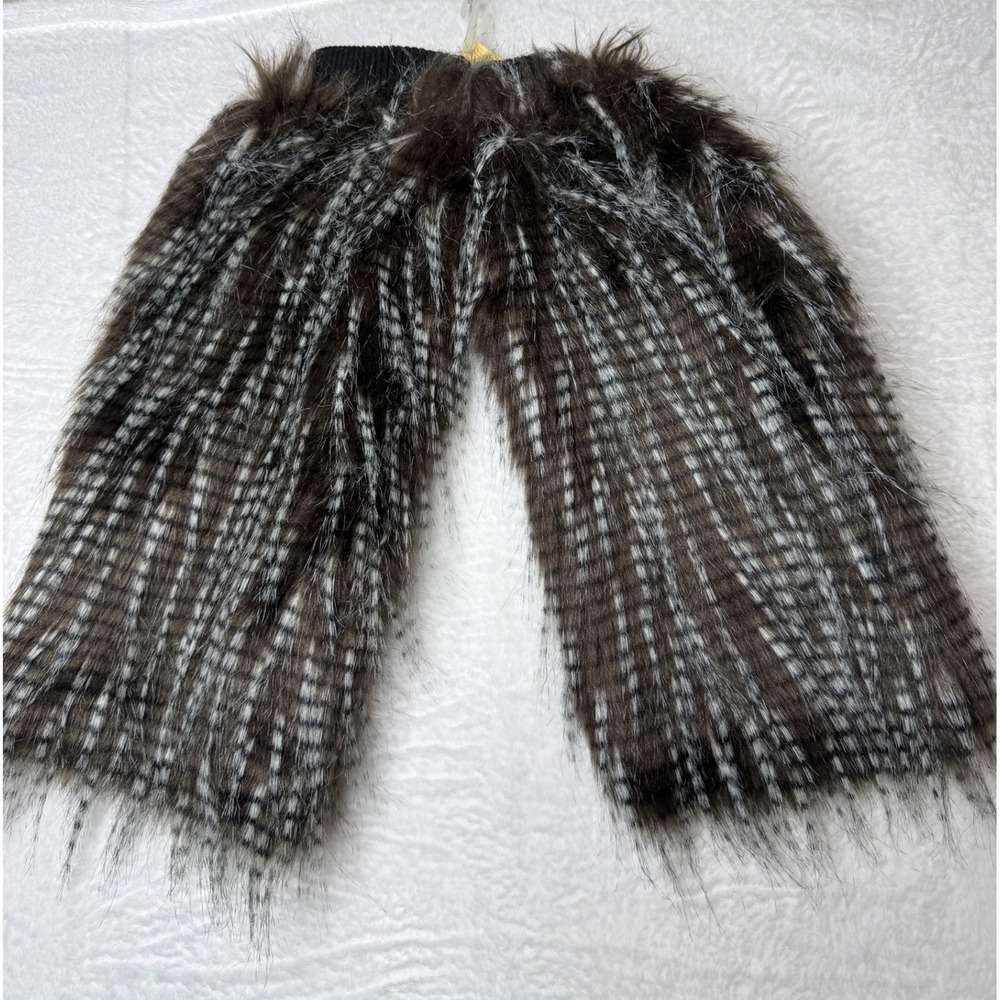 Brown White Striped Faux Fur Leg Warmers Fuzzy Y2K Harajuku Boot Covers